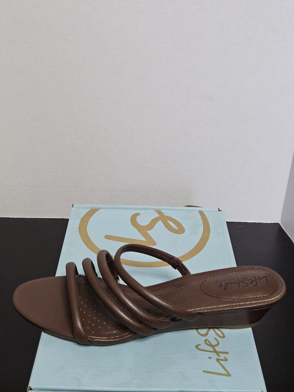 Sz 9.5 - Life Stride Women's Sandals Shoes Strappy Yours Truly Brown Slip-on